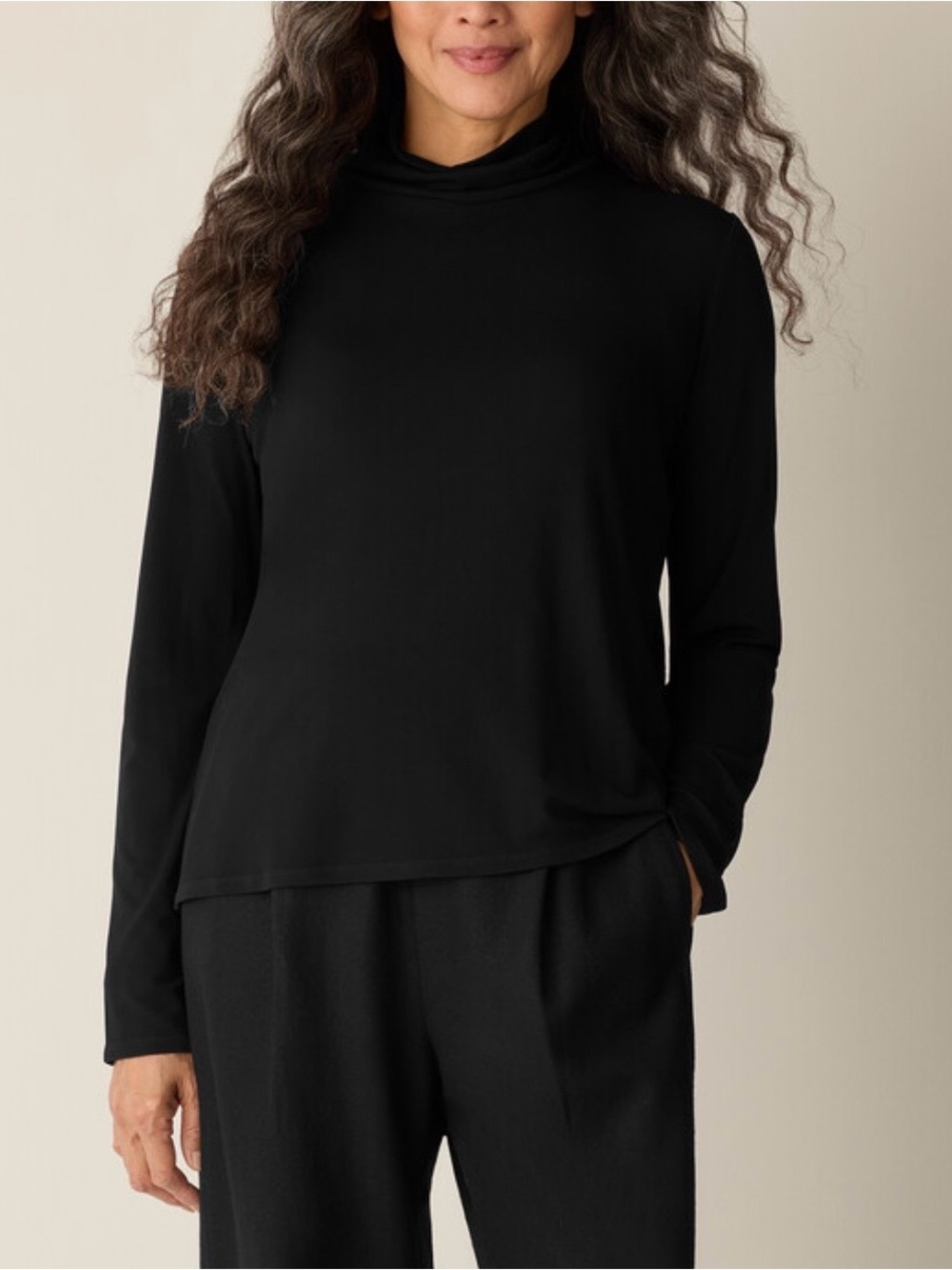 Eileen Fisher Stretch Silk Jersey Turtleneck Top Black $198✨NWOT Petite Small